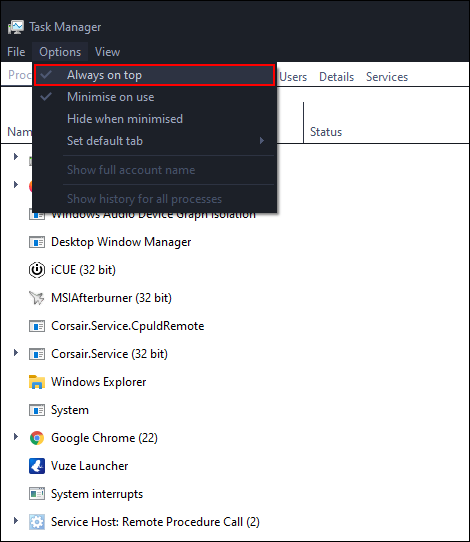 make task manager always on top